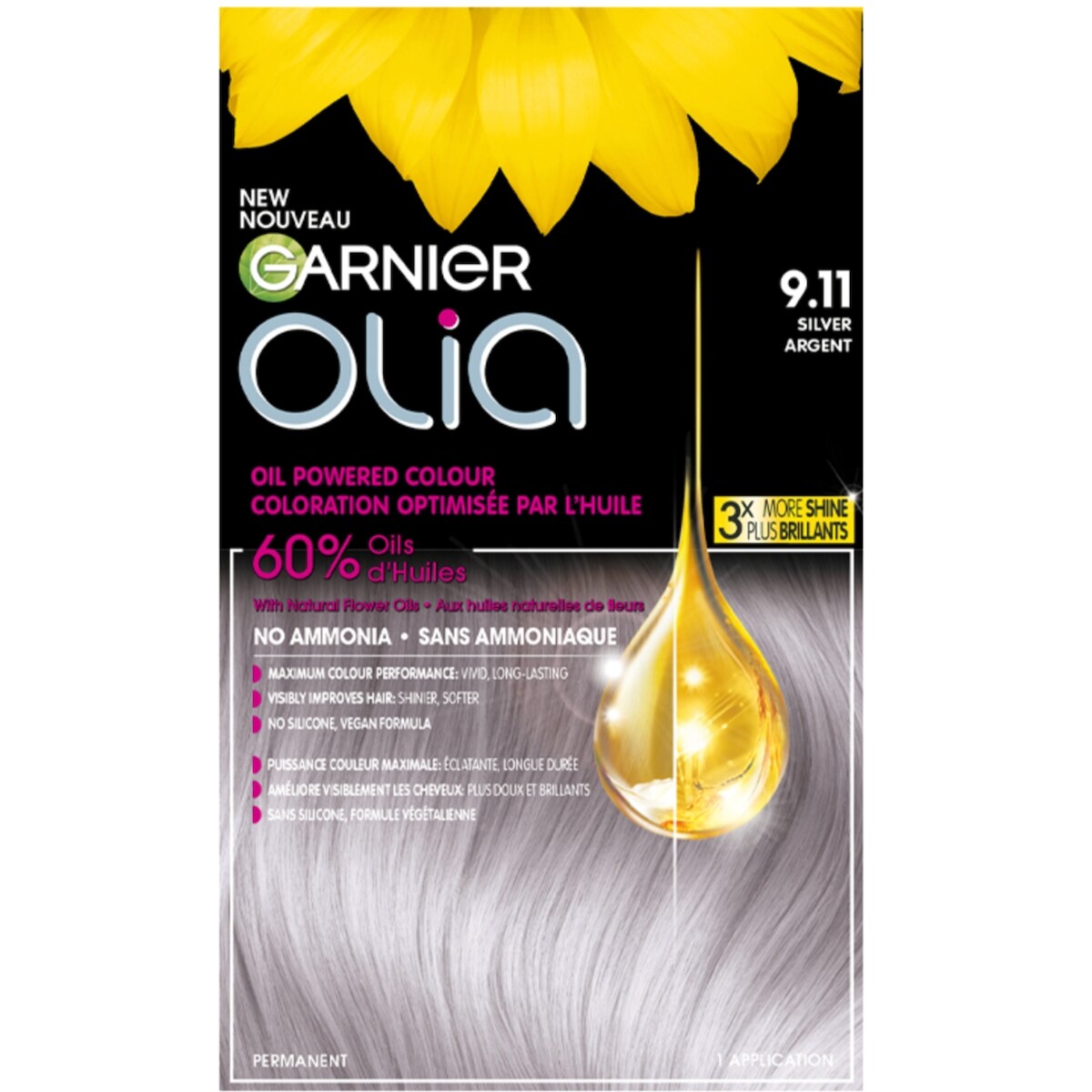 Olia Coloration Permanente Sans Ammoniaque Optimisée par l'Huile, 1 unité Argent