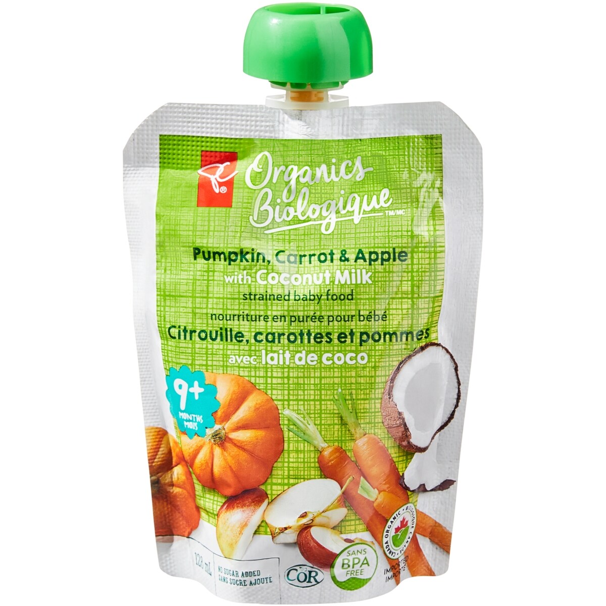 Nourriture pour bébé, citrouille, carottes et pommes