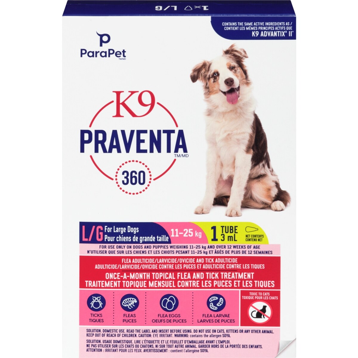Traitement topique mensuel contre les puces et les tiques pour chiens de 11 à 25 kg, dose unique