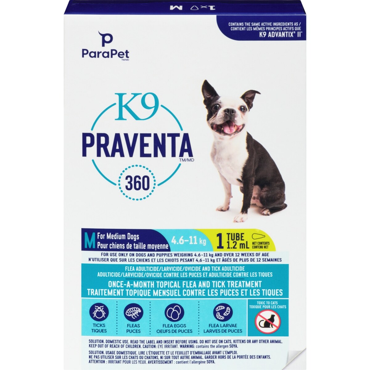 Traitement topique mensuel contre les puces et les tiques pour chiens de 4,6 à 11 kg, dose unique
