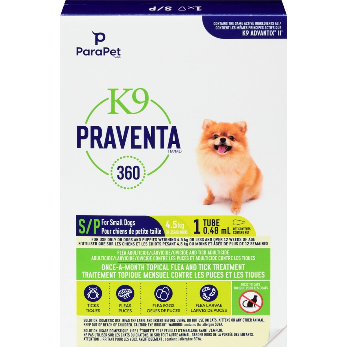 Traitement topique mensuel contre les puces et les tiques pour chiens pesant jusquà 4,5 kg, dose unique