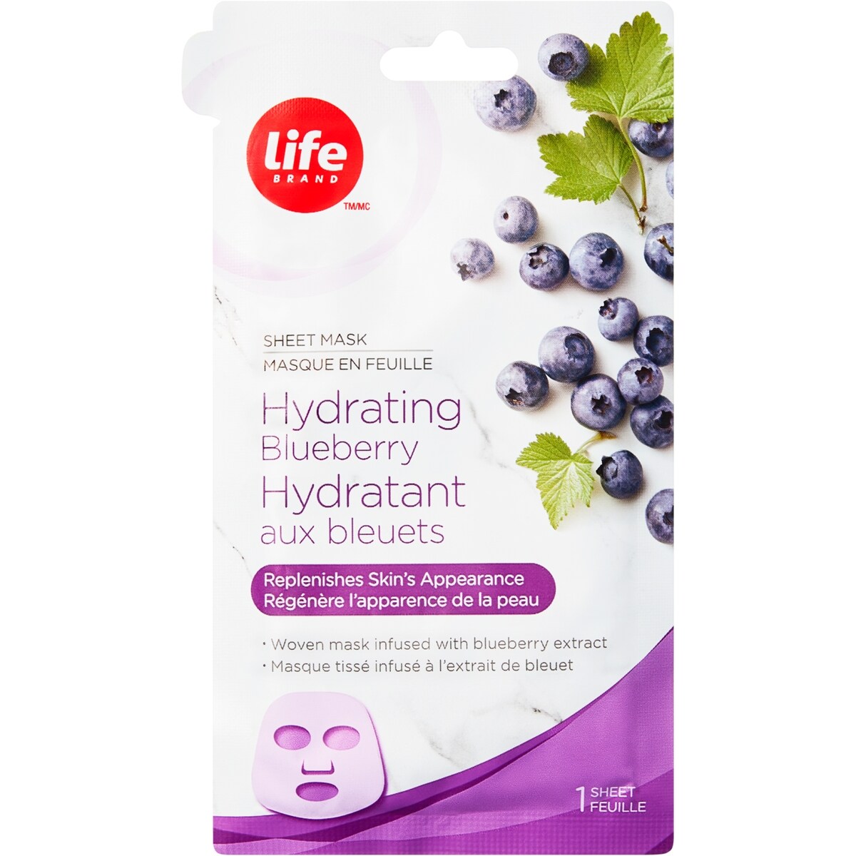 Masque en feuille hydratant aux bleuets