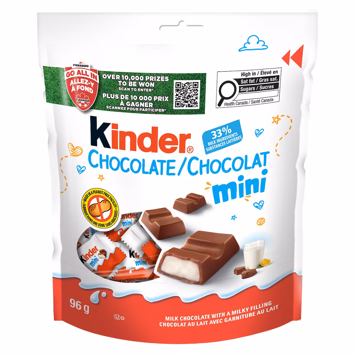 Mini Barre CHOCOLATECHOCOLAT, barre de chocolat au lait avec une garniture au lait, paquet de 16 pieces emballées individuellement