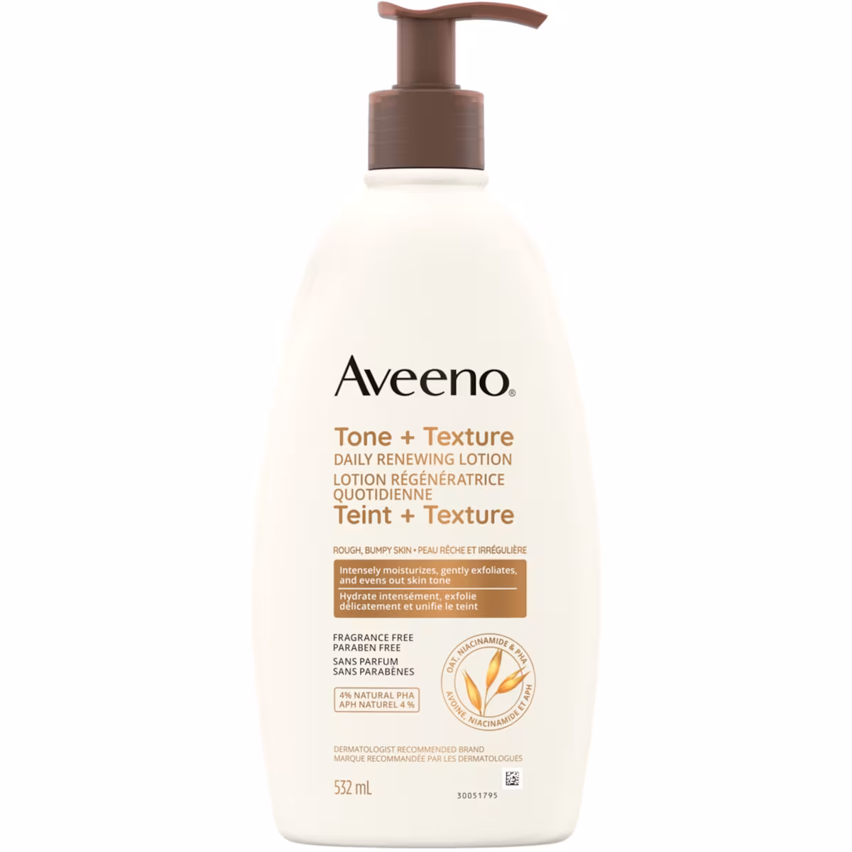 Teint + Texture lotion régénératrice quotidienne, sans parfum, peau sèche, kératose pilaire, extrait d'avoine, vitamine B3