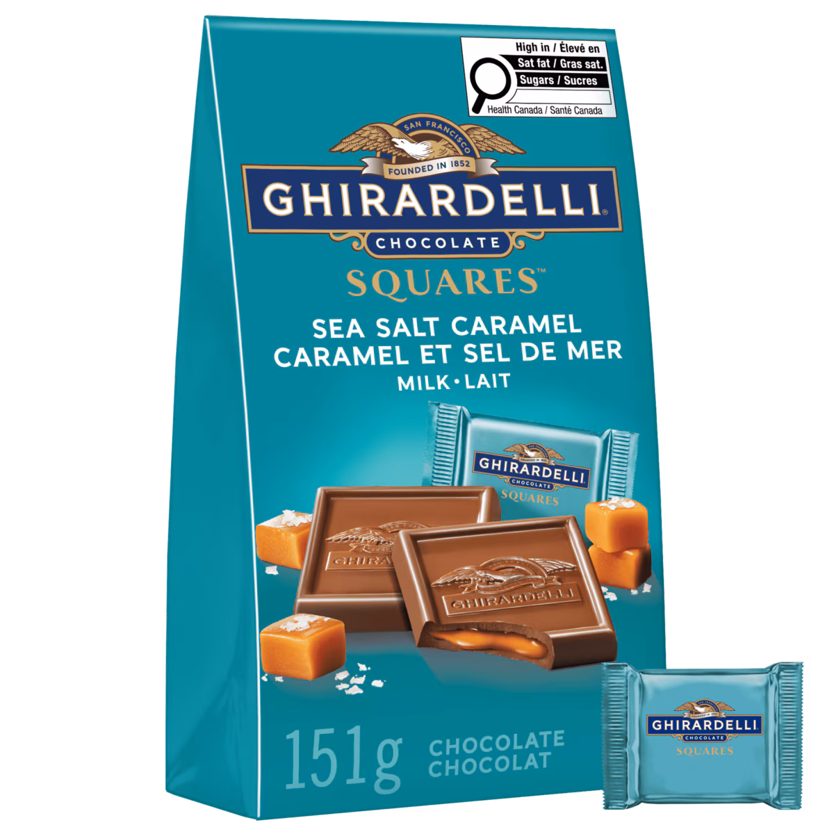 Squares chocolat au lait fourré au caramel au sel de mer