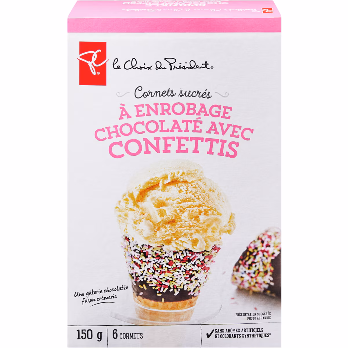 Cornets sucrés à enrobage chocolaté avec confettis