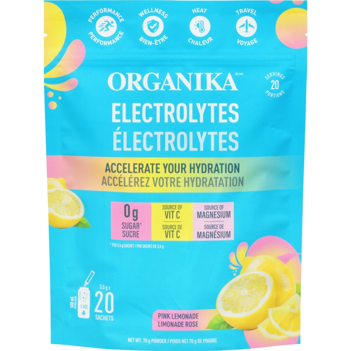 Électrolytes de poudre limonade rose