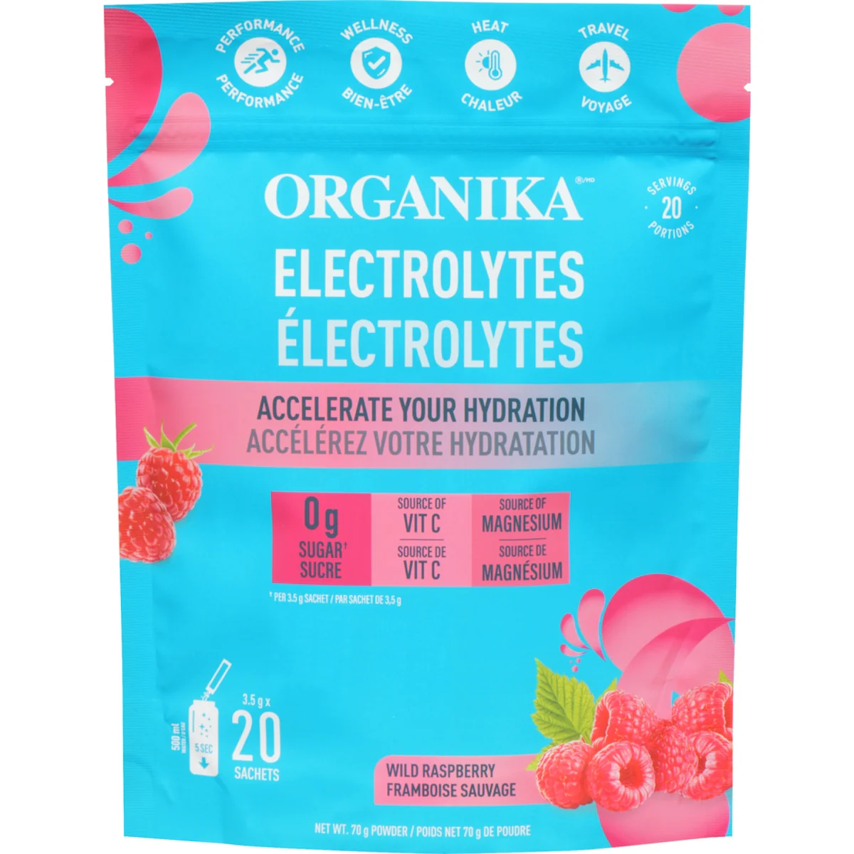 Électrolytes de poudre framboise sauvage