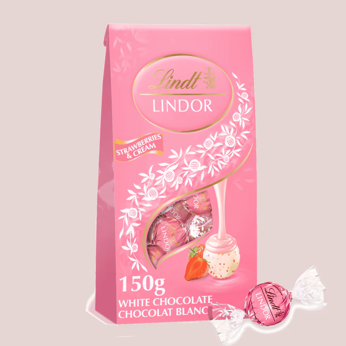 Sachet Truffes LINDOR au chocolat blanc aux fraises et à la crème