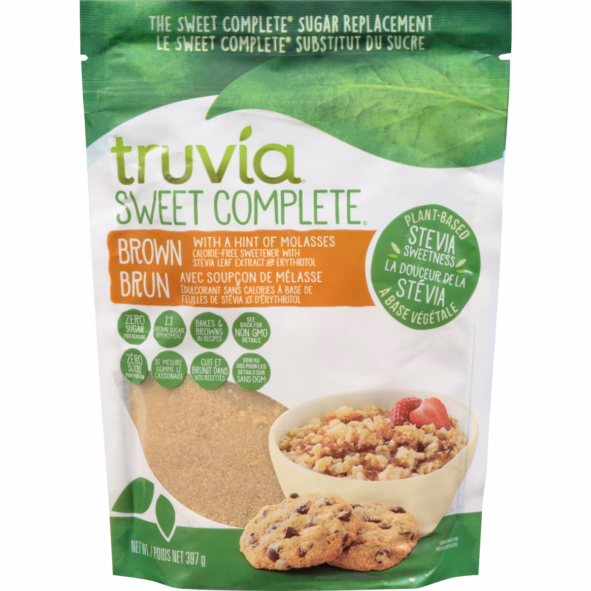Sweet complete édulcorant sans calories à base de feuilles de stévia et d'érythritol brun avec soupçon de mélasse