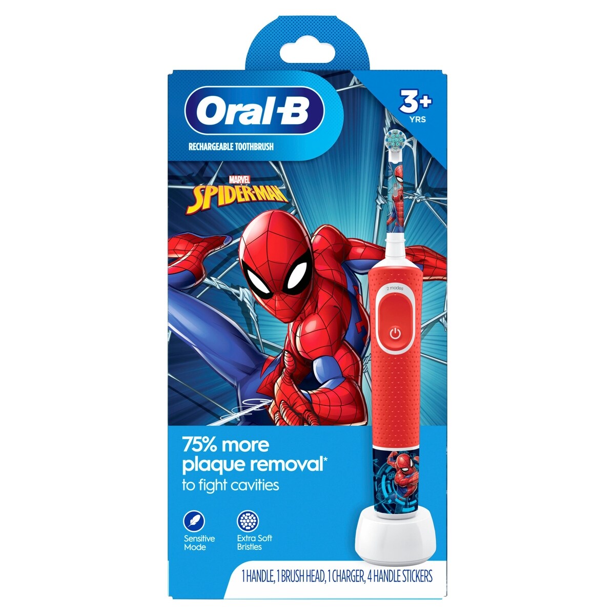 Brosse à dents électrique pour enfants mettant en vedette les personnages de Spiderman de Marvel, enfants de 3 ans et plus