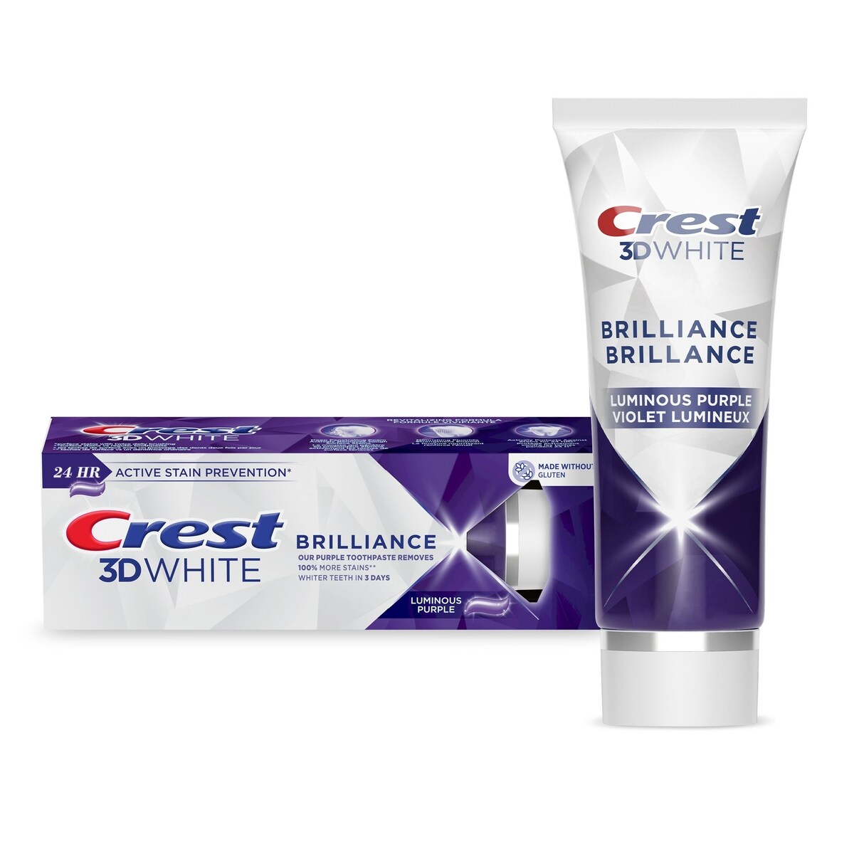 Dentifrice violet blanchissant crest 3d white brillance, menthe lumineuse