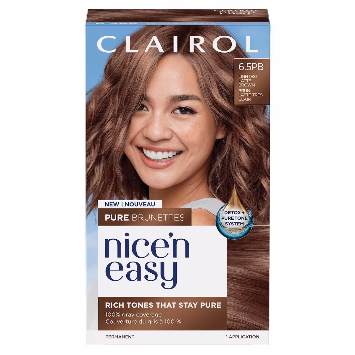 Coloration permanente nice'n easy pure brunettes, des tons riches qui gardent leur pureté 6pb brun noisette clair