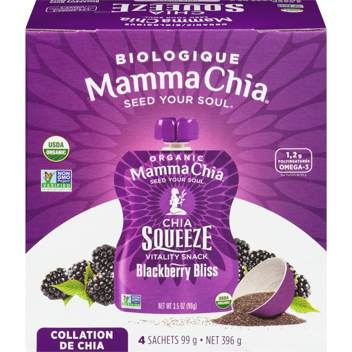 Chia squeeze collation de chia délice à la mûre biologique