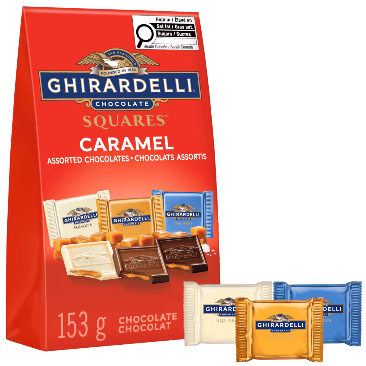 Sachet de carrés de chocolat et de caramel assortis