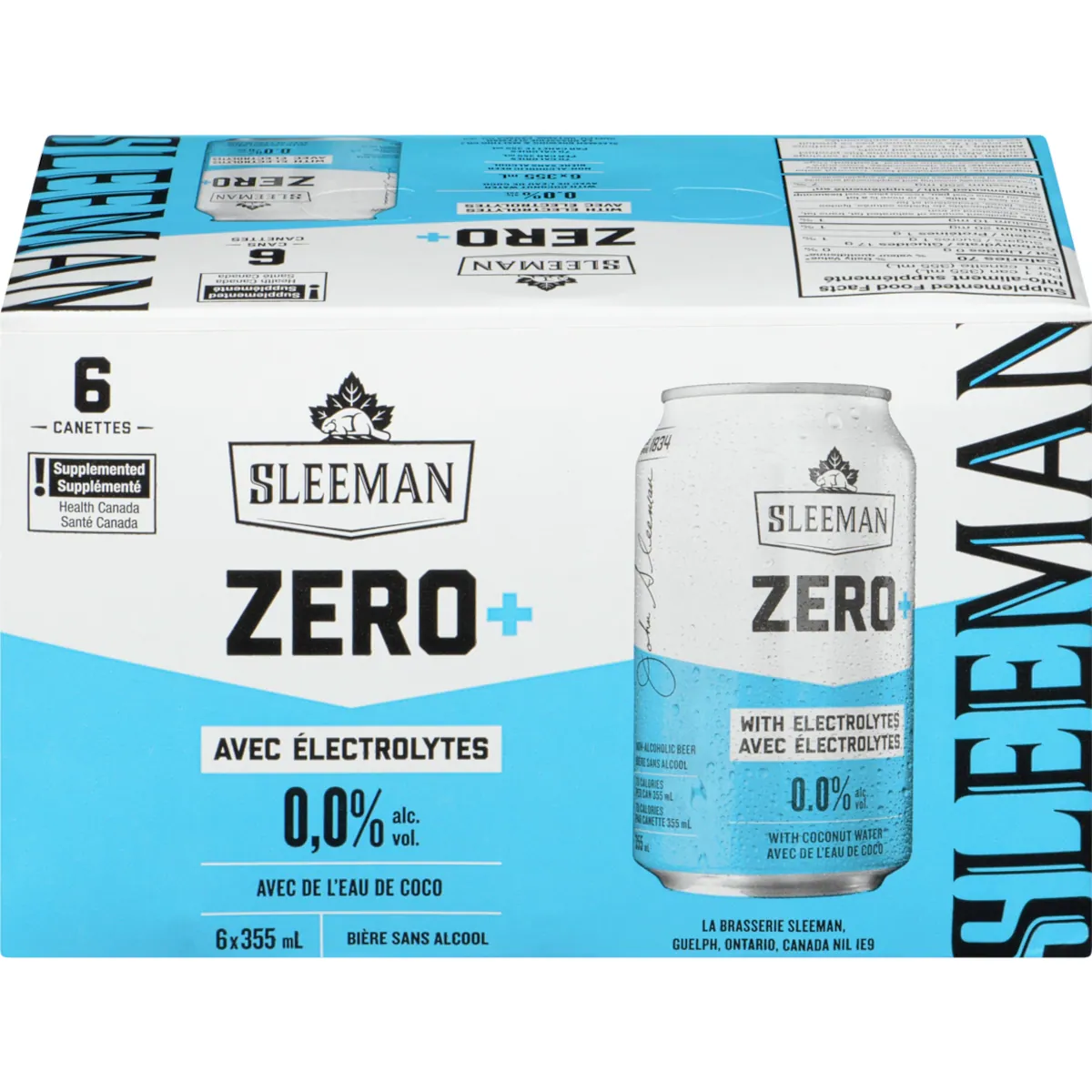Zero+ bière sans alcool avec électrolytes avec de l'eau de coco