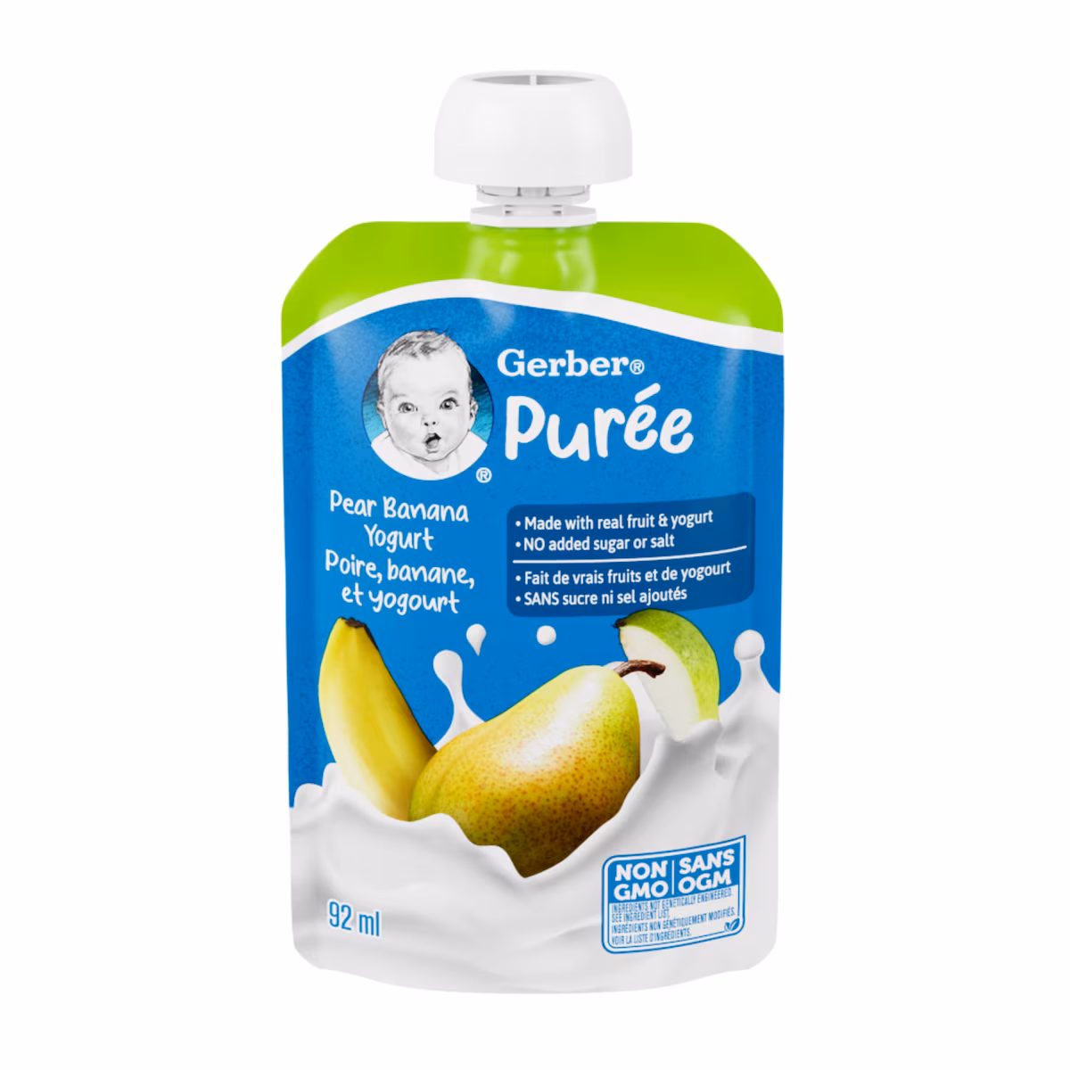 Purée poire, banane et yogourt, pour bébés