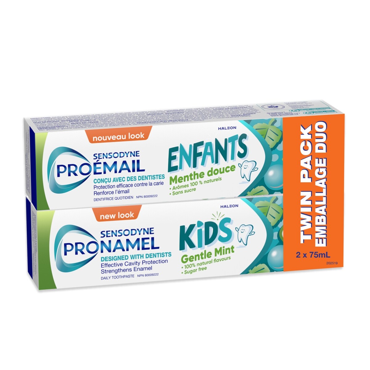 Dentifrice quotidien pour enfants menthe douce emballage duo