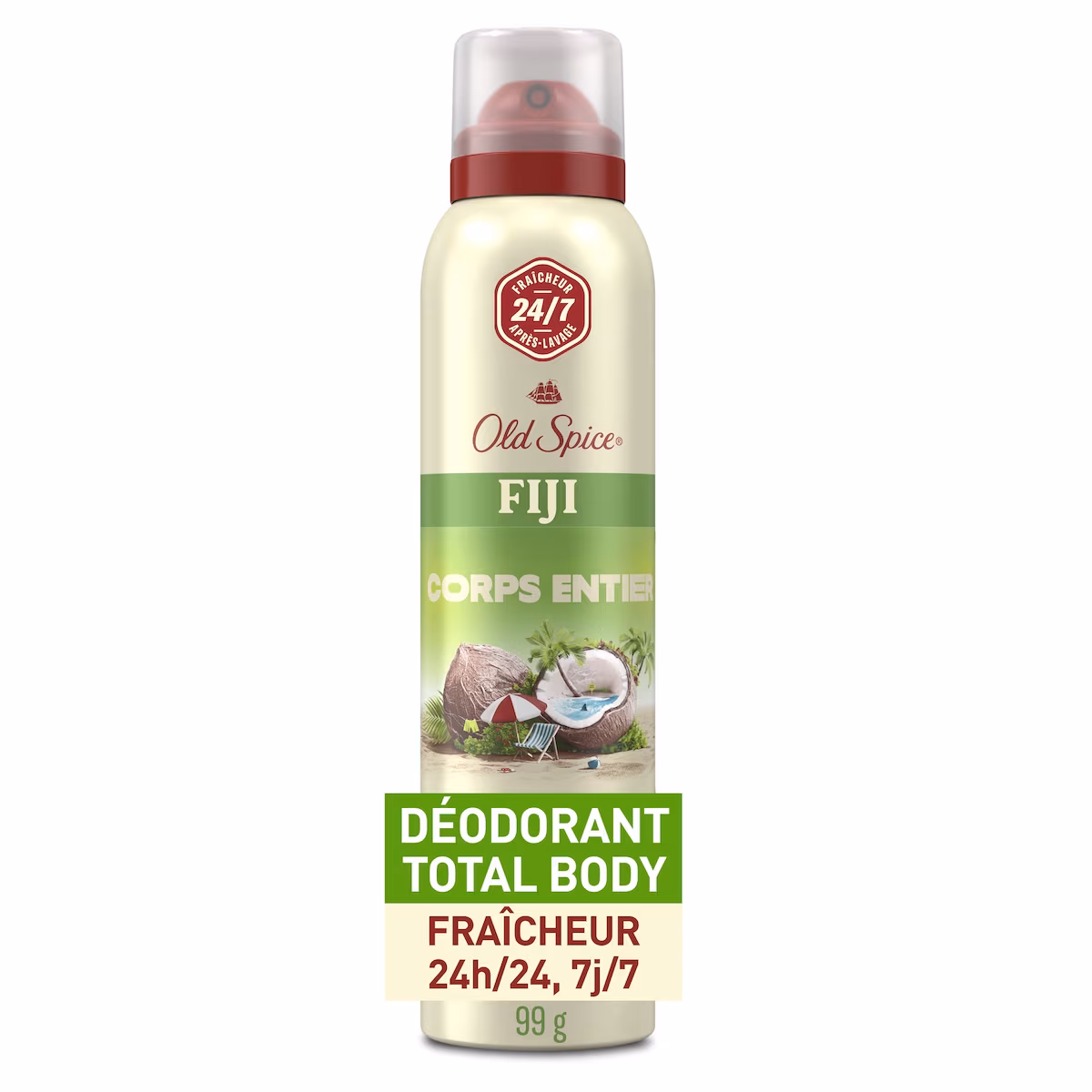 Désodorisant pour tout le corps pour hommes, désodorisant Corps entier, Fiji, vaporisateur sans aluminium pour une fraîcheur 24 heures sur 24, 7 jours sur 7, 99 g