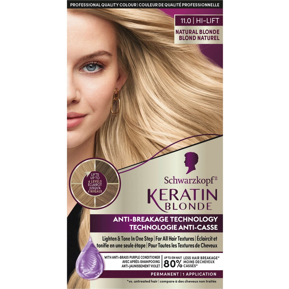 Keratin blond crème colorante permanente pour cheveux blond naturel 11.0, paquet de 1 blond naturel