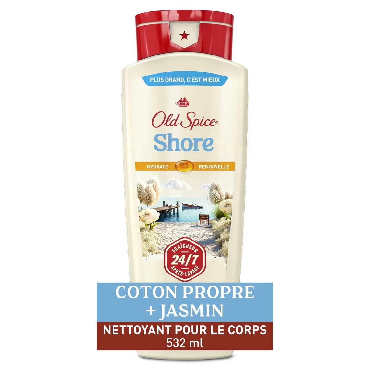 Nettoyant pour le corps pour hommes, parfum Shore, fraîcheur après-lavage 24 heures sur 24, 7 jours sur 7, 532 mL (18 oz liq.)