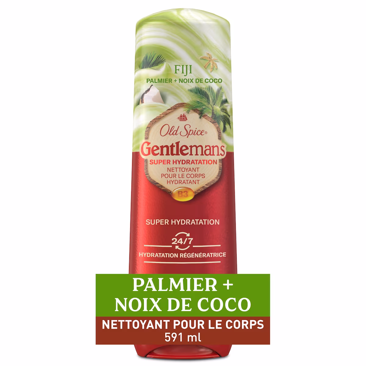 Nettoyant pour le corps pour hommes Super Hydratation, Fiji avec palmier et noix de coco, hydratation régénératrice 24 heures sur 24, 7 jours sur 7, 20 g, 591 mL