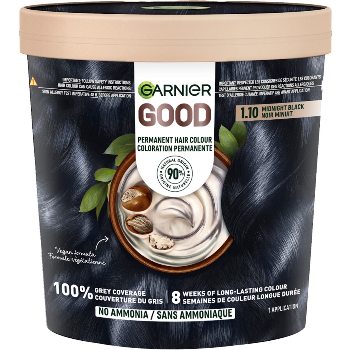 Good, Coloration Permanente, 100% Couverture du Gris, Sans Ammoniaque Noir Minuit