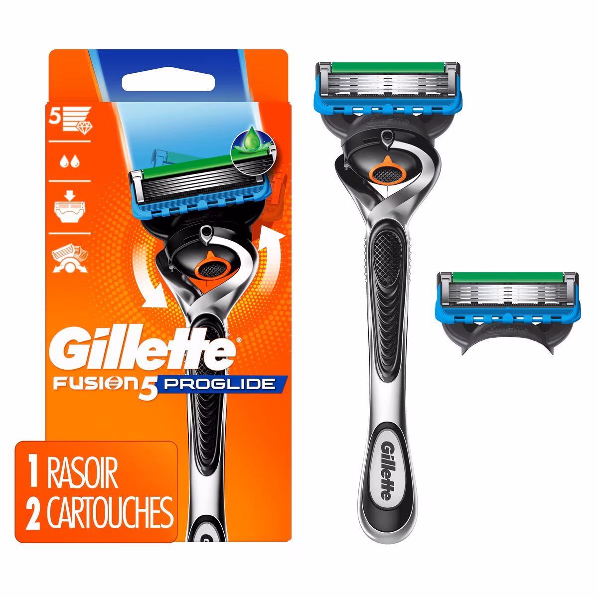 Rasoir  ProGlide pour hommes, 1 manche de rasoir, 2 cartouches de rechange, manche de rasoir Flex-pivot et lame de précision pour hommes