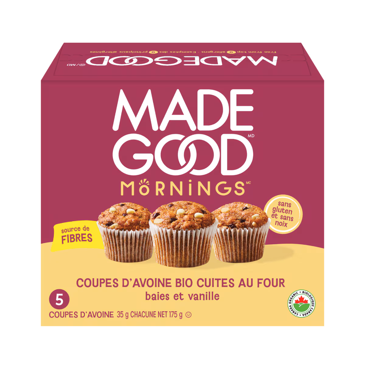 Mornings coupes d'avoine bio cuites au four baies et vanille