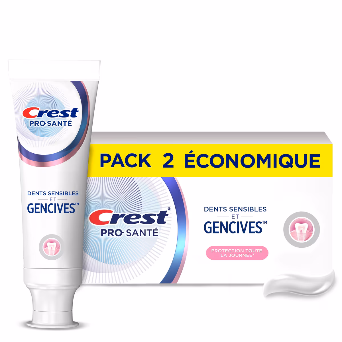 Dentifrice Pro-Santé Dents sensibles et gencives Protection toute la journée, dentifrice au fluorure antibactérien et contre la carie, éprouvé en clinique, dentifrice pour dents sensibles, 2X 110 mL