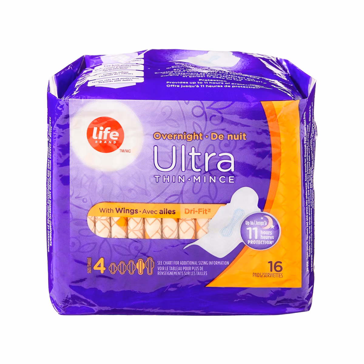 Serviettes ultra minces de nuit, emballage de 16