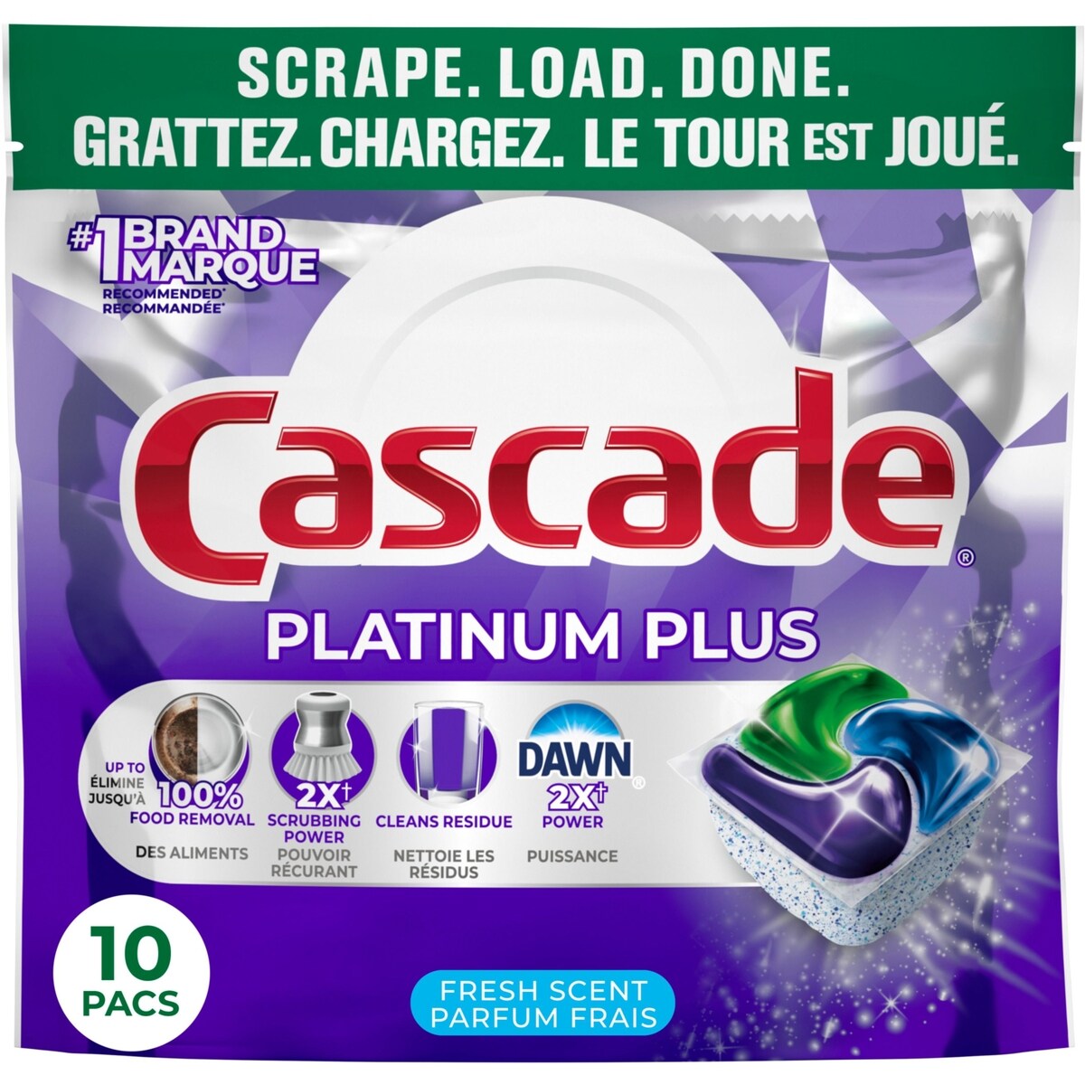 Sachets pour lave-vaisselle Platinum Plus, détergent pour lave-vaisselle, savon détergent pour vaisselle, parfum Frais, 10 unités