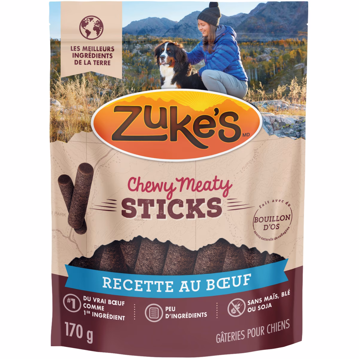 Zuke's chewy meaty sticks recette de bœuf, gâteries pour chiens