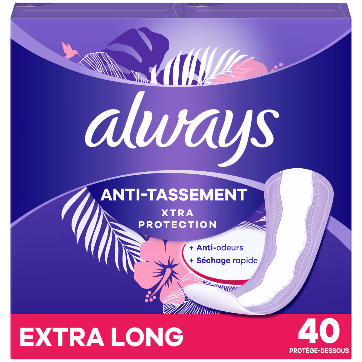 Protège-dessous quotidiens Anti-tassement Protection Xtra, extra longs, non parfumés, 40 protège-dessous