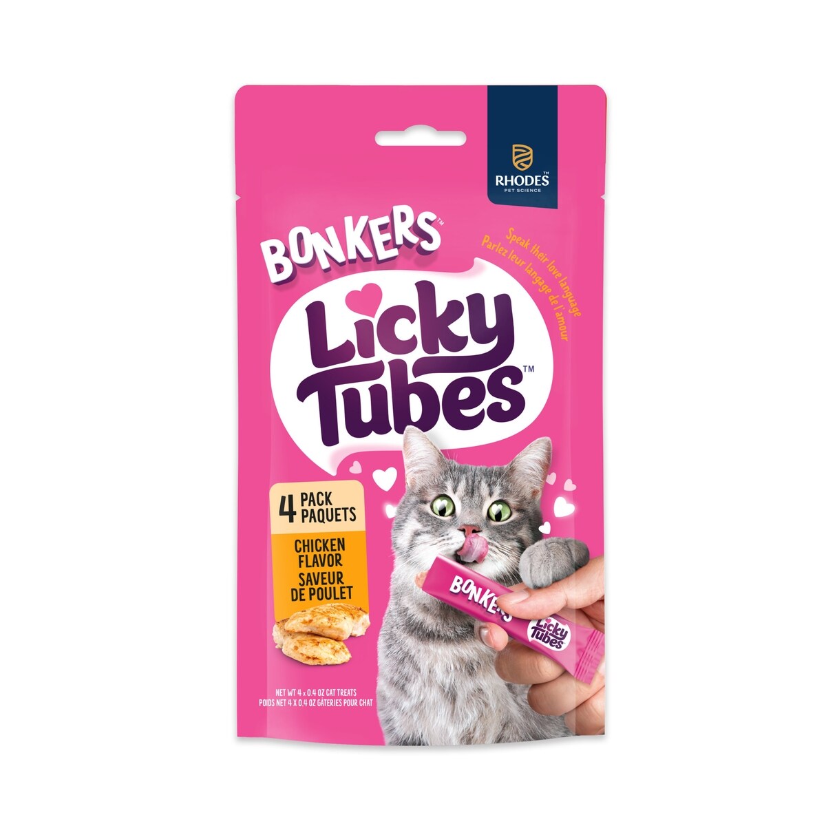 Licky Tubes Gâteries crémeuses en tube pour chat, saveur poulet, 4 unités