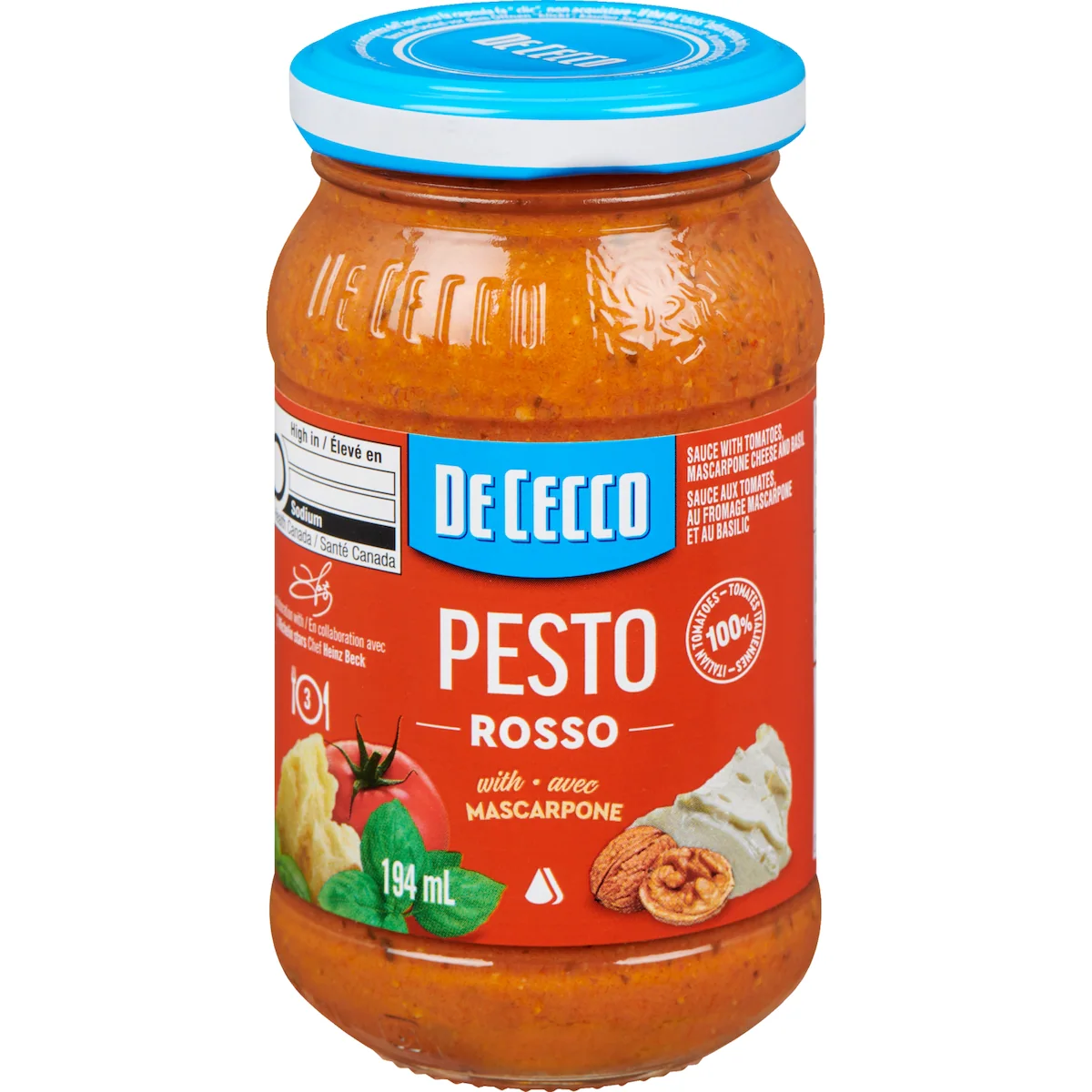 Sauce aux tomates, au fromage mascarpone et au basilic pesto rosso