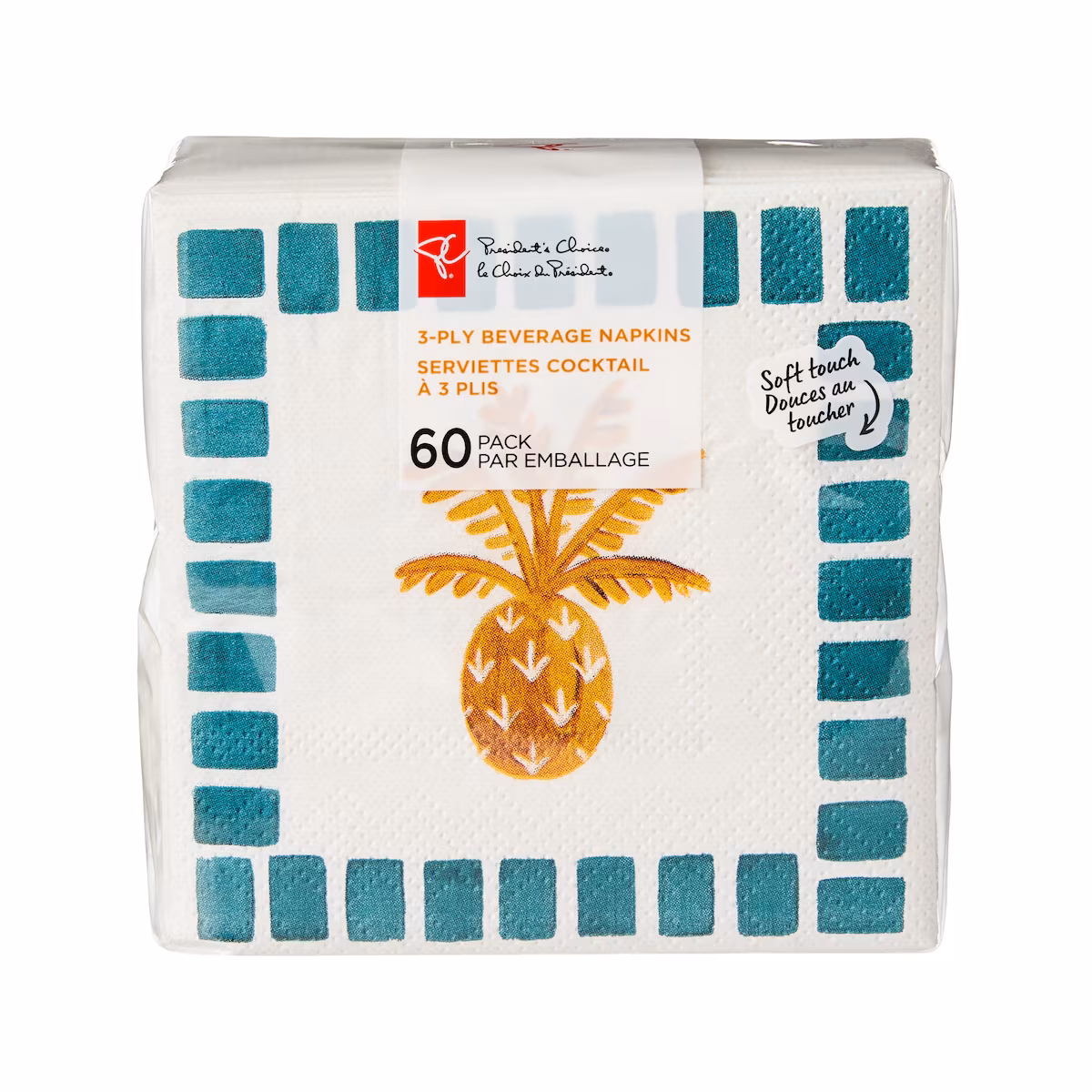 Lot de 60 serviettes à cocktail à 3plis  ananas