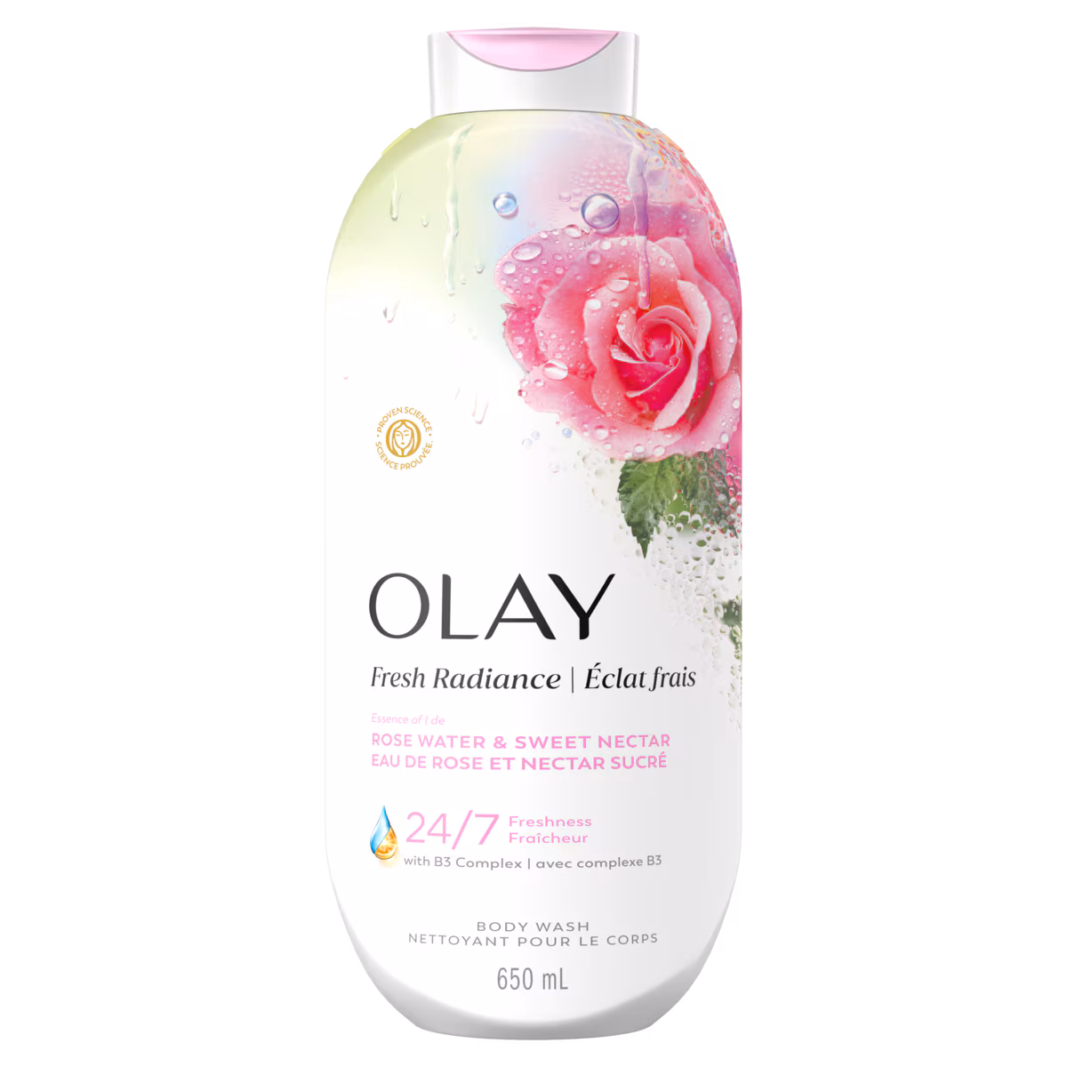 Nettoyant pour le corps Éclat frais avec essence deau de rose et de nectar sucré et mélange de vitamine B3 et dantioxydants