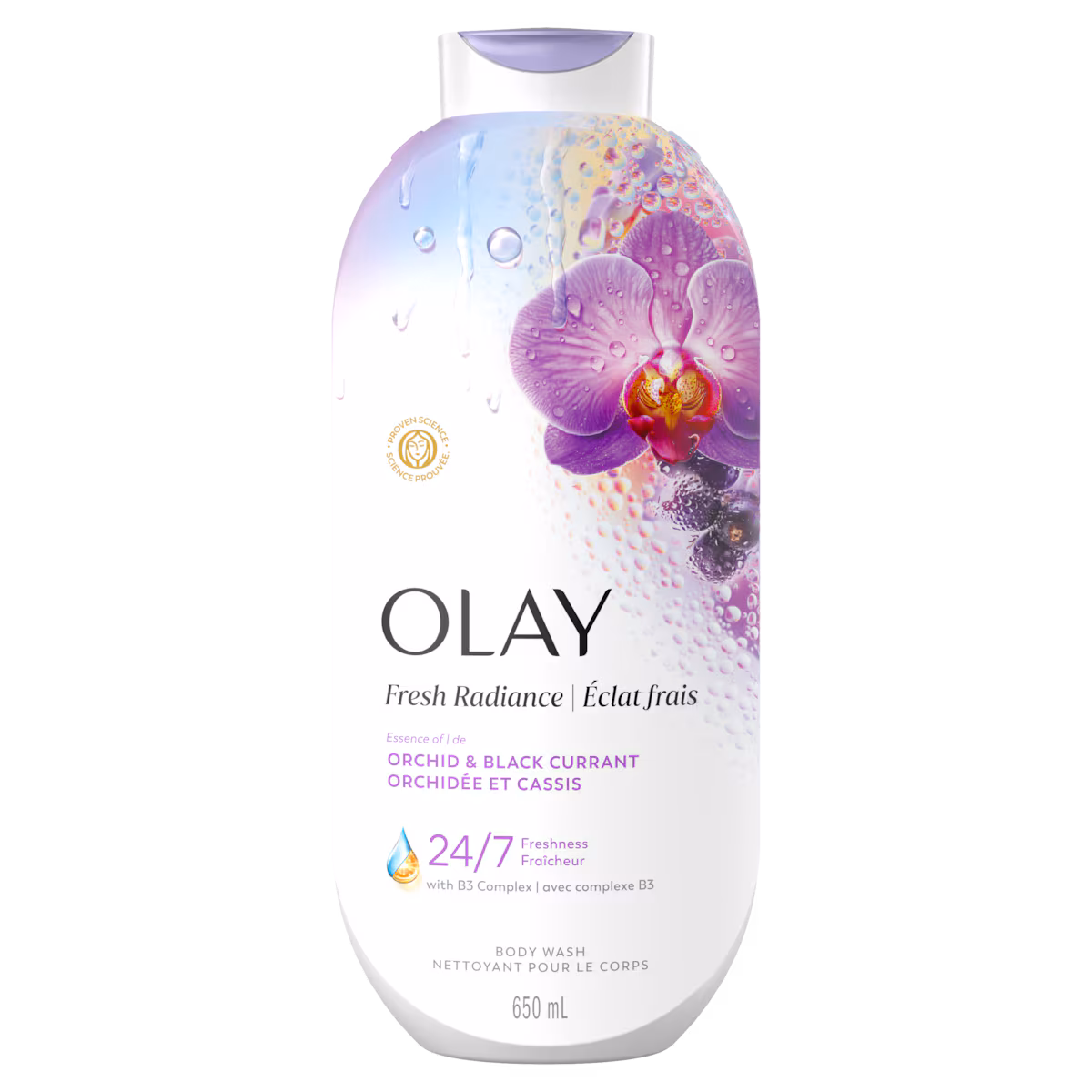 Nettoyant pour le corps Éclat frais avec essence dorchidée et de cassis et mélange de vitamine B3 et dantioxydants