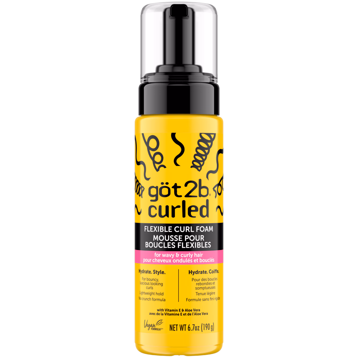 Mousse pour boucles flexibles curled, pour boucles de type 2 et 3, cheveux ondulés et frisés, pour des boucles rebondies, tenue légère, formule non crispée