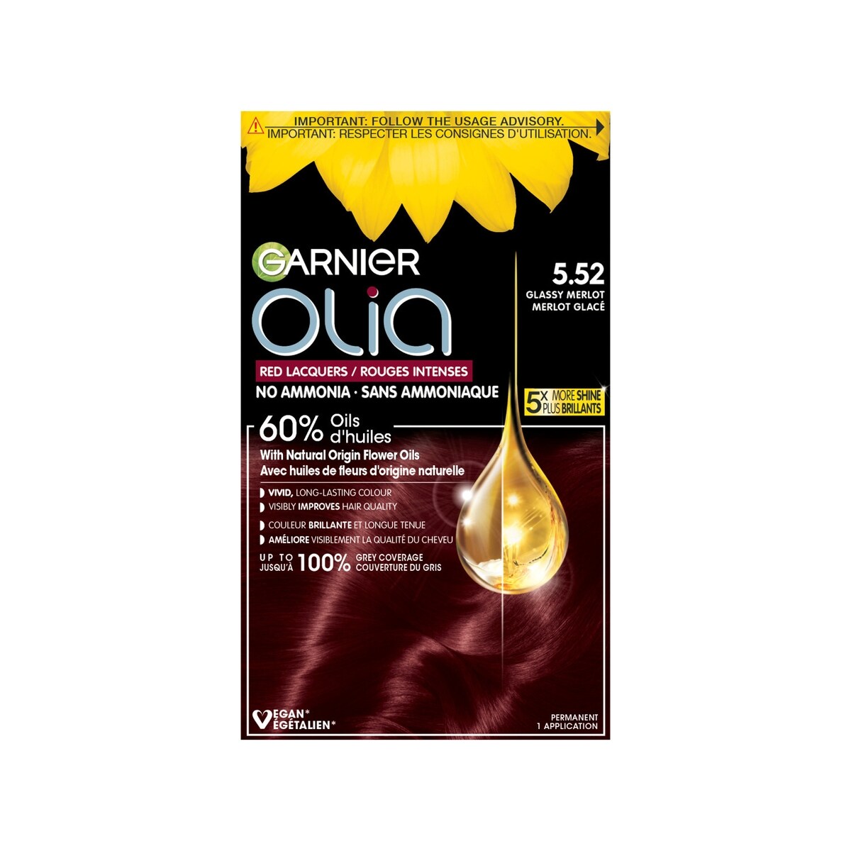 Coloration Permanente Sans Ammoniaque Olia 5.52 Merlot Glacé 5.52 Merlot Glacé