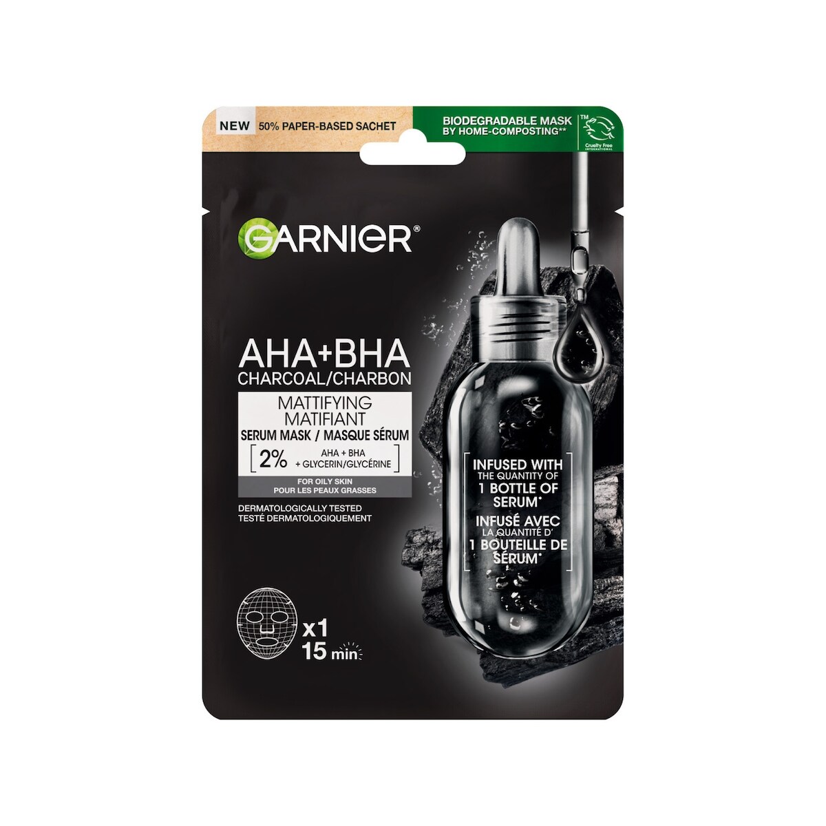 GARNIER Masque Serum Matifiant Charbon AHA BHA