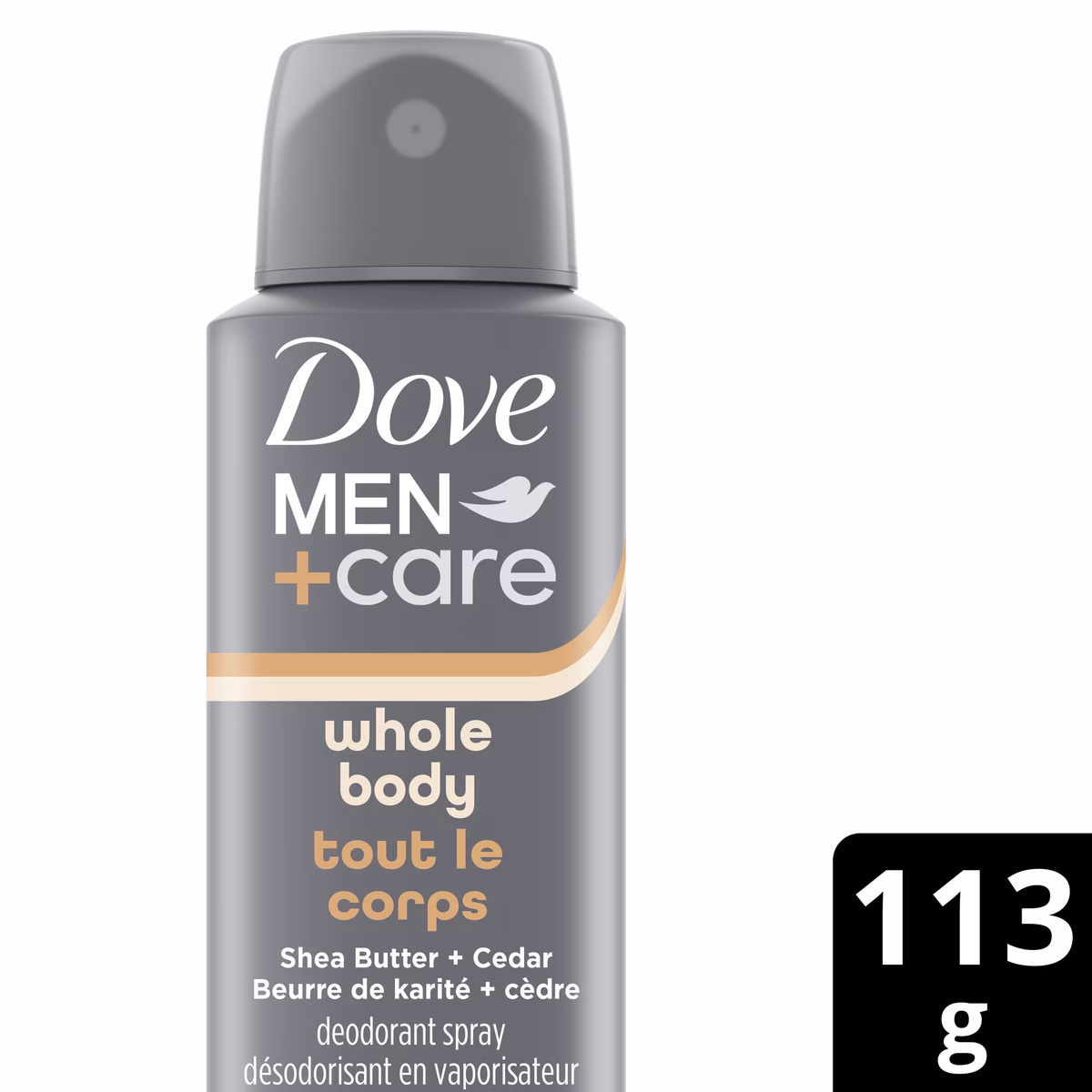 Men+care déodorant spray corps entier beurre de karité + cèdre, 113g