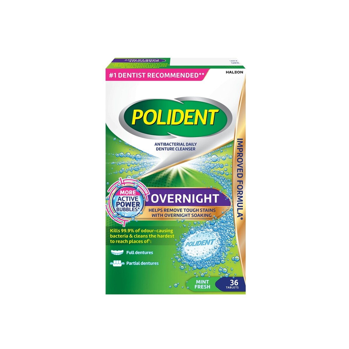 Nettoyant quotidien antibactérien pour prothèses dentaires pour la nuit fraîcheur de menthe
