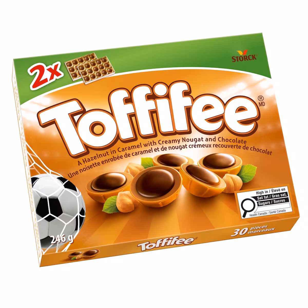 Une noisette enrobée de caramel et de nougat crémeux recouverte de chocolat
