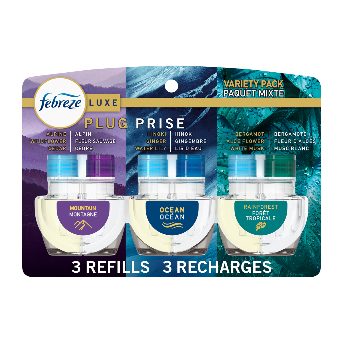 Recharge dhuile parfumée pour assainisseur dair à brancher, Élémentaires, 3 u