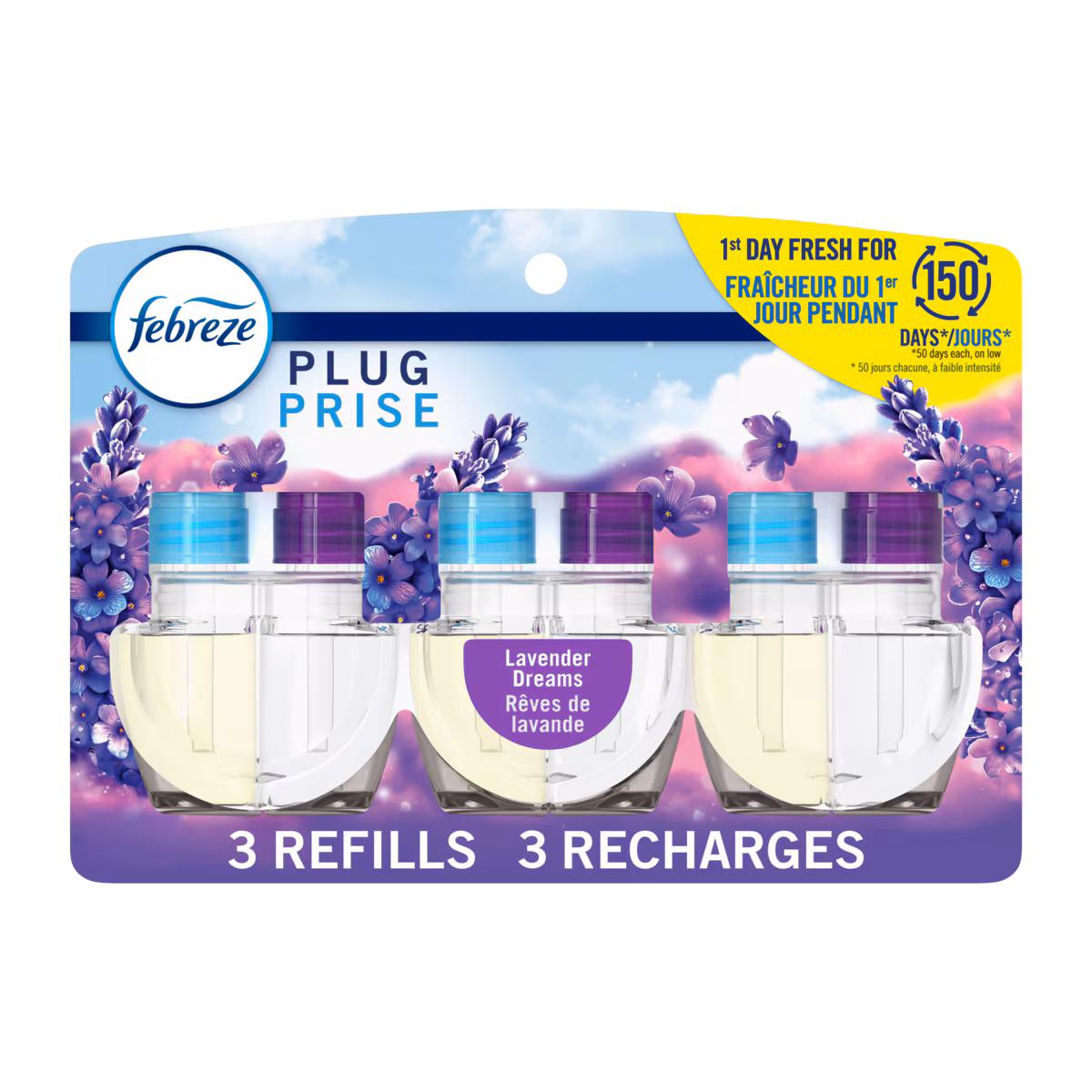 Recharge dhuile parfumée pour assainisseur dair à brancher, Lavande, 3 u