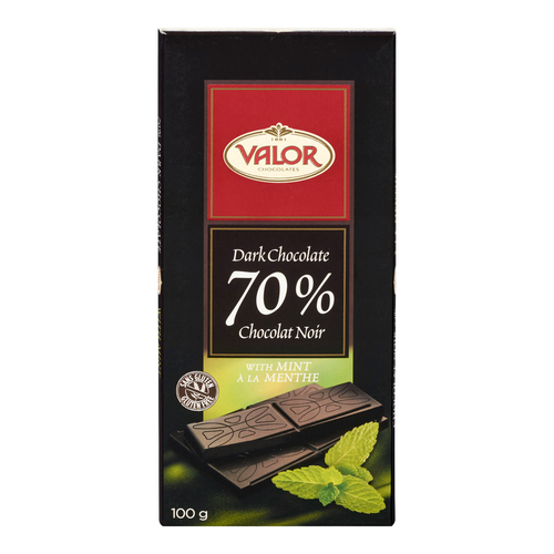 Valor Tablétte de chocolat noir à la menthe avec 70 % de cacao 100 g
