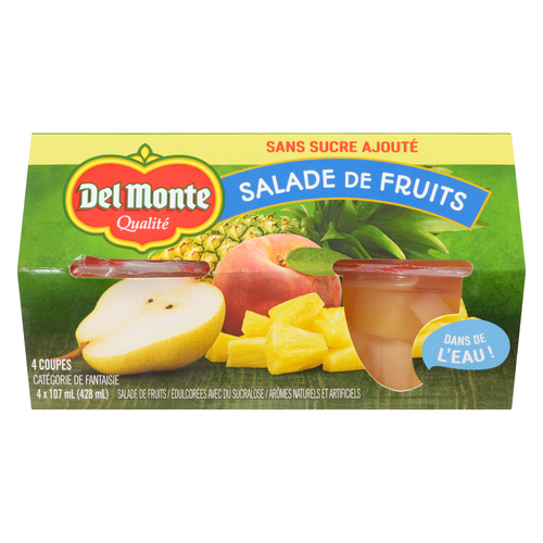 Del Monte Coupe de fruits salade de fruits dans de l'eau sans sucre ajouté 4 x 107 ml