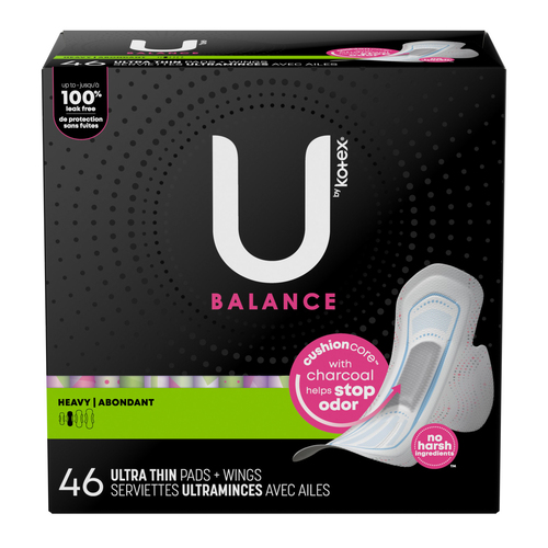 Serviettes ultraminces u by kotex balance avec ailes. absorption élevée. 46 unités ubk pad 46